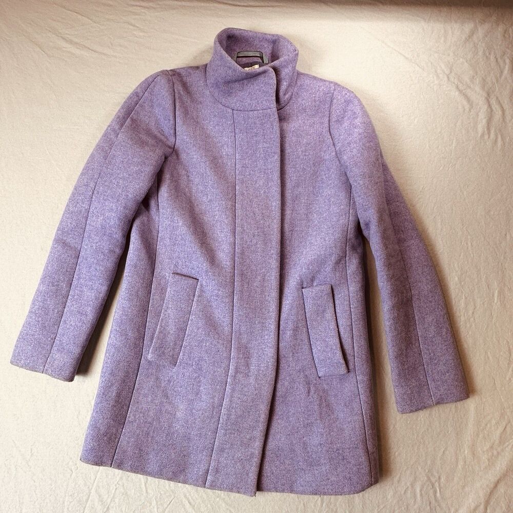 J.Crew Women's F5325 Lavender Wool Blend Stadium-Cloth Stand Collar Coat Size 0